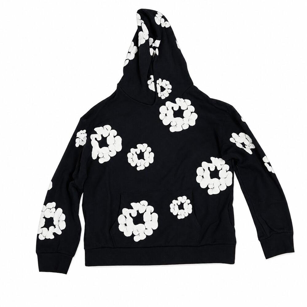 Blue Hoodie with White Floral Clusters